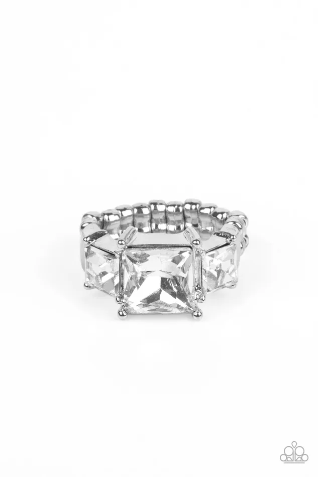 Paparazzi Accessories Treasured Twinkle White Square Gem Silver Ring Paparazzi Rings Paparazzi Accessories Treasured Twinkle White Square Gem Silver Ring Paparazzi Rings