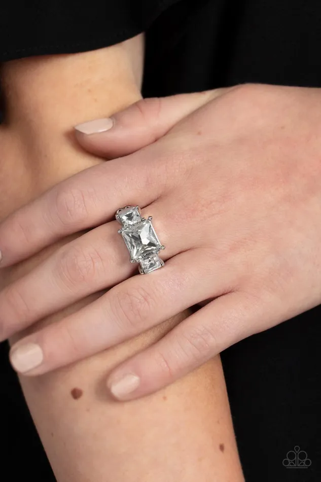 Paparazzi Accessories Treasured Twinkle White Square Gem Silver Ring Paparazzi Rings