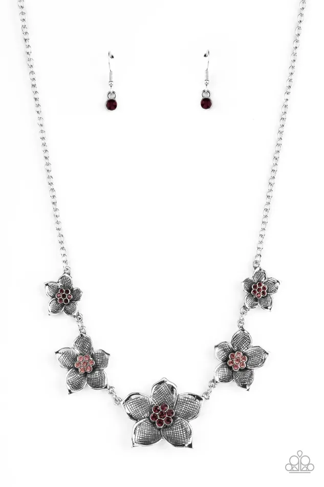 Paparazzi Accessories Wallflower Wonderland Purple Rhinestone Silver Flower Short Necklace Paparazzi Necklaces