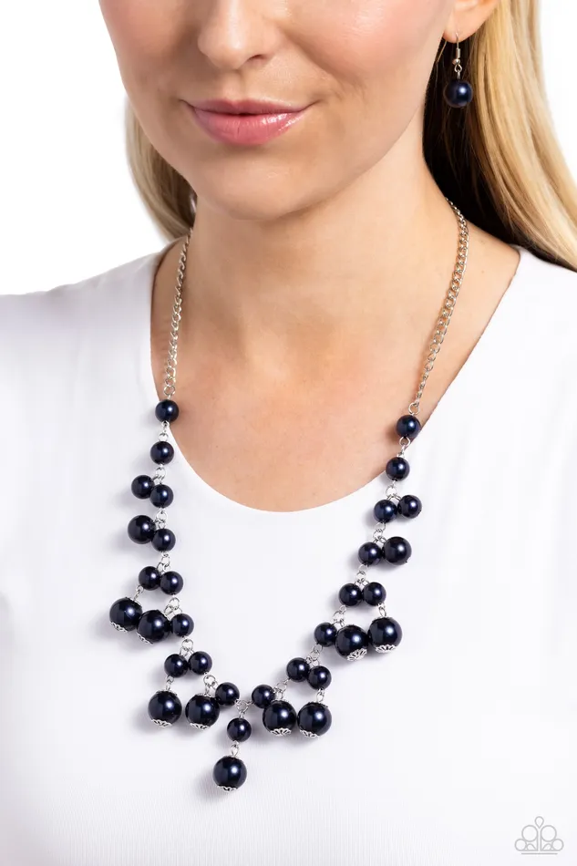 Paparazzi Soon to be Mrs Blue Pearl Fringe Silver Necklace Paparazzi Accessories Necklaces