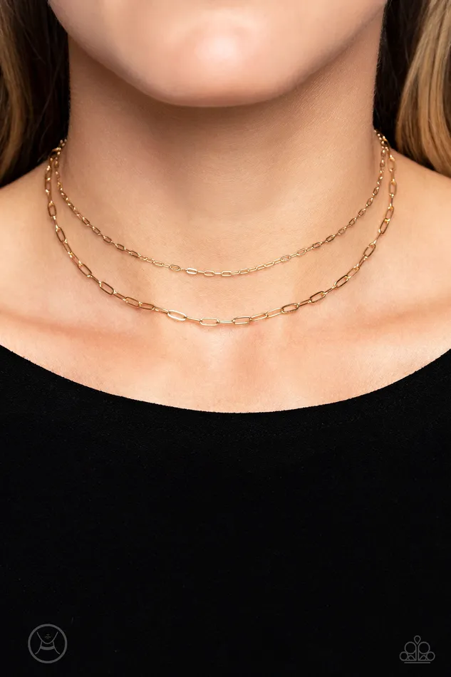 Polished Paperclips Gold Layered Chain Choker Necklace Paparazzi Paparazzi Accessories Necklaces