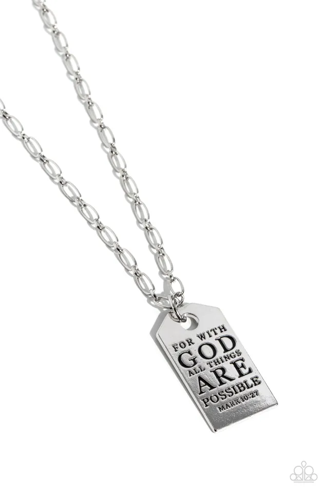 Possible Pendant Silver With God All Things Are Possible Silver Inspirational Long Necklace Paparazzi Paparazzi Accessories Necklaces Possible Pendant Silver With God All Things Are Possible Silver Inspirational Long Necklace Paparazzi Paparazzi Accessories Necklaces