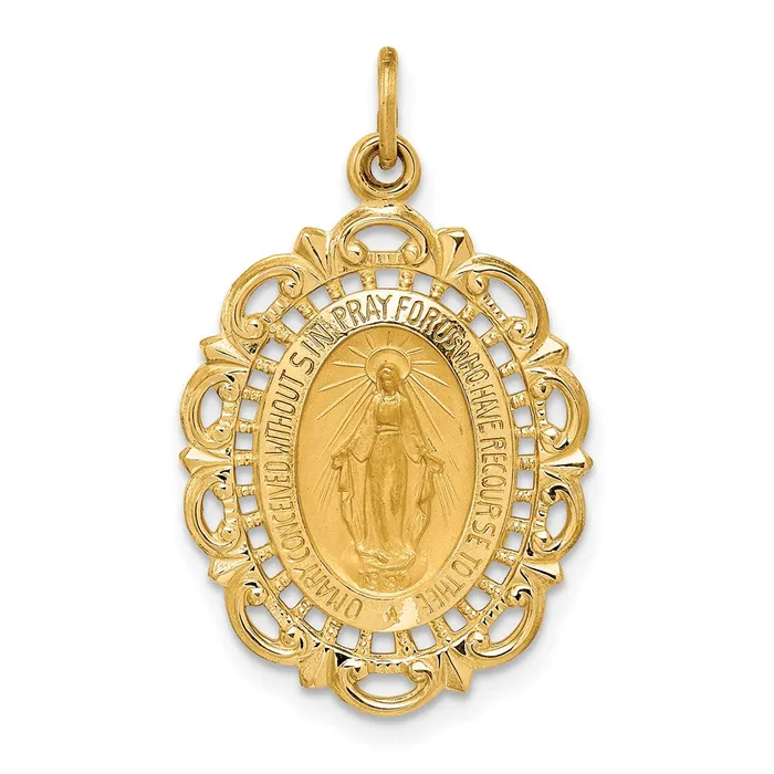 PreStyled Sets Qgold 14k Yellow Gold 172 mm Solid PolishedSatin Fancy Pierced Oval Miraculous Medal 19 grams PreStyled Sets Qgold 14k Yellow Gold 172 mm Solid PolishedSatin Fancy Pierced Oval Miraculous Medal 19 grams