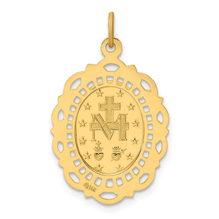 PreStyled Sets Qgold 14k Yellow Gold 172 mm Solid PolishedSatin Fancy Pierced Oval Miraculous Medal 19 grams