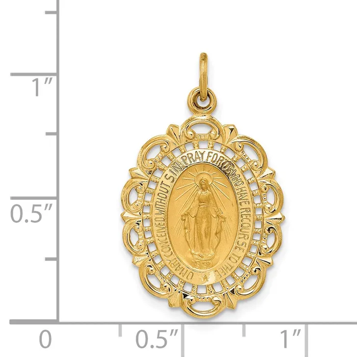 PreStyled Sets Qgold 14k Yellow Gold 172 mm Solid PolishedSatin Fancy Pierced Oval Miraculous Medal 19 grams