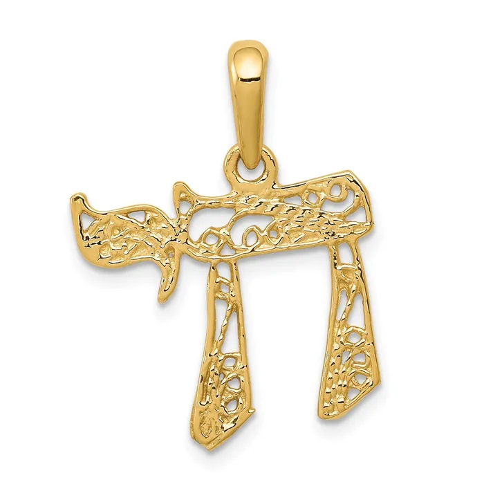PreStyled Sets Qgold 14k Yellow Gold 19 mm Filigree Chai Pendant 12 grams PreStyled Sets Qgold 14k Yellow Gold 19 mm Filigree Chai Pendant 12 grams