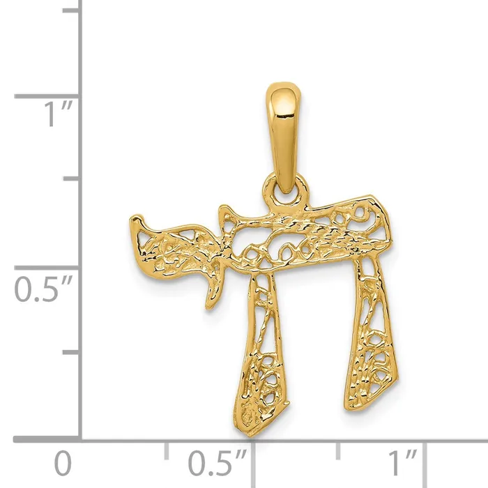 PreStyled Sets Qgold 14k Yellow Gold 19 mm Filigree Chai Pendant 12 grams PreStyled Sets Qgold 14k Yellow Gold 19 mm Filigree Chai Pendant 12 grams