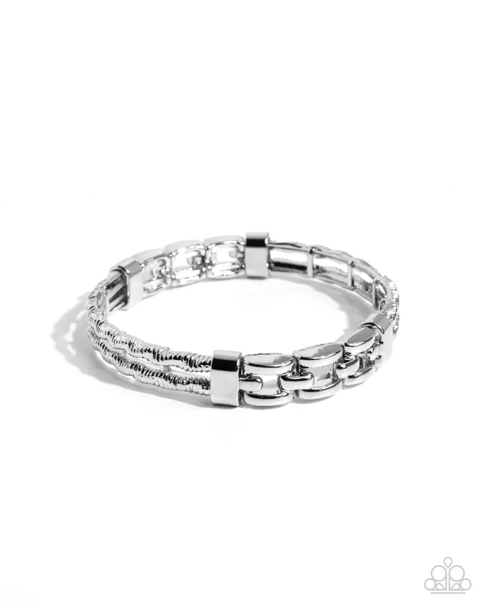 PREORDER Mismatched Movement Silver Chain Stretchy Bracelet Paparazzi Paparazzi Accessories Bracelets
