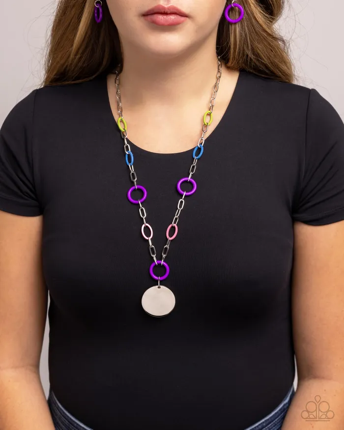 PREORDER Popularity Contest Purple Green Blue Circle Silver Long Necklace Paparazzi Paparazzi Accessories Necklaces