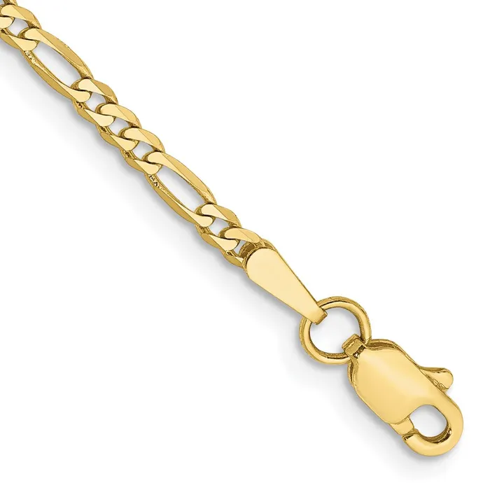 Qgold 10k Yellow Gold 22 mm Flat Figaro Bracelet 149 grams Bracelets