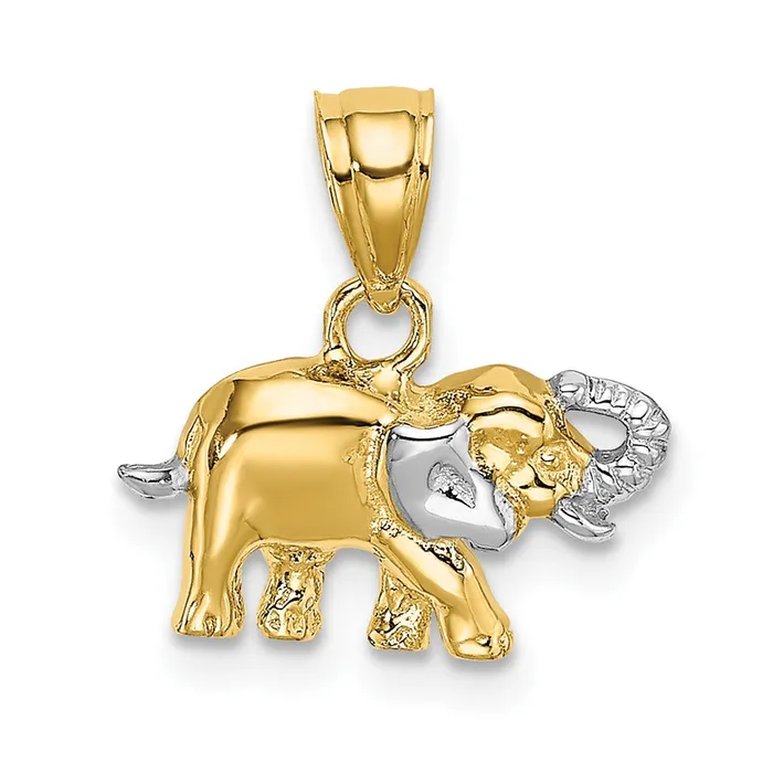 Qgold 10k Yellow wRhodium 1366 mm Small Elephant Charm 084 grams Charm Necklaces