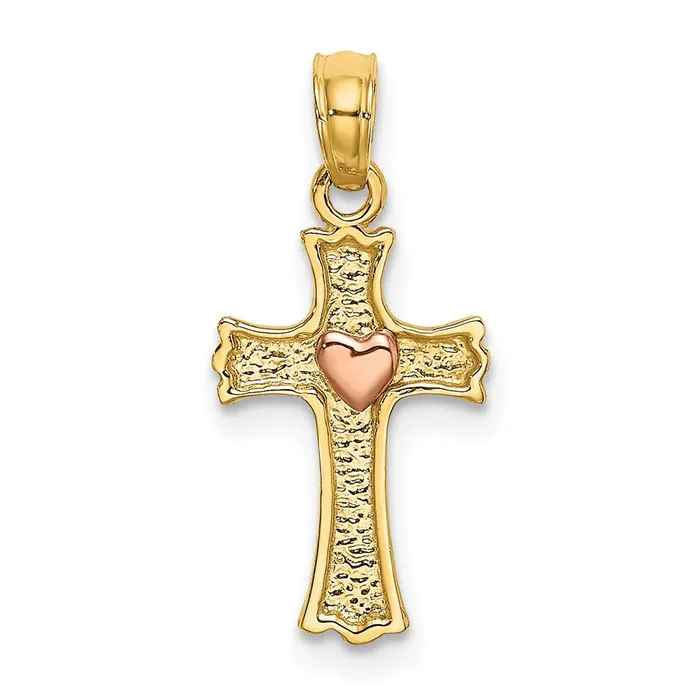 Qgold 14k Twotone 10 mm TwoTone w Heart In Cross Charm 076 grams Rings