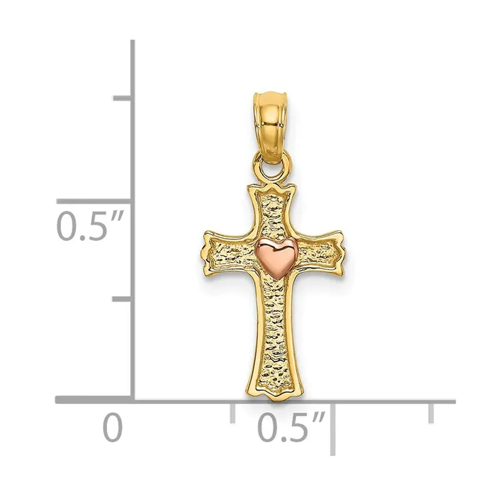 Qgold 14k Twotone 10 mm TwoTone w Heart In Cross Charm 076 grams Rings Qgold 14k Twotone 10 mm TwoTone w Heart In Cross Charm 076 grams Rings