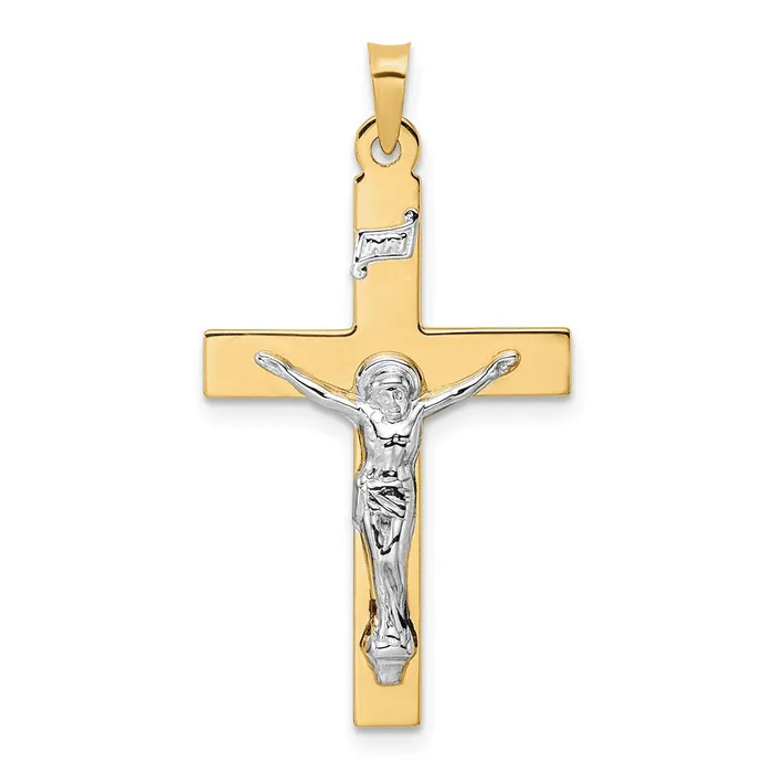 Qgold 14k Twotone 1925 mm Polished Solid INRI Crucifix Pendant 197 grams Rings Qgold 14k Twotone 1925 mm Polished Solid INRI Crucifix Pendant 197 grams Rings
