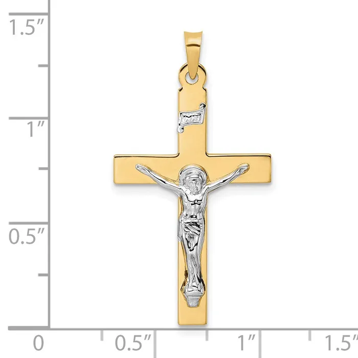 Qgold 14k Twotone 1925 mm Polished Solid INRI Crucifix Pendant 197 grams Rings