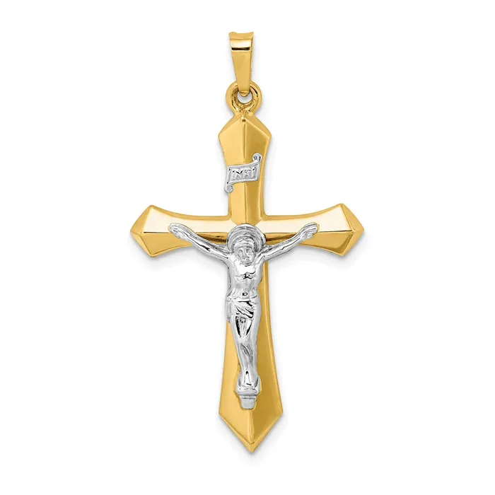 Qgold 14k Twotone 22 mm Polished INRI Crucifix Pendant 136 grams Rings