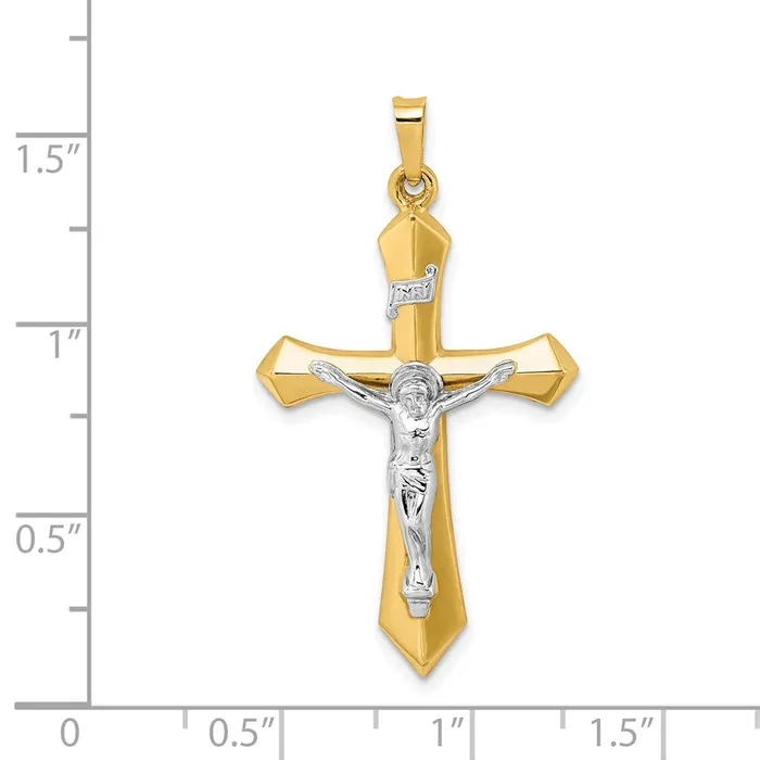 Qgold 14k Twotone 22 mm Polished INRI Crucifix Pendant 136 grams Rings