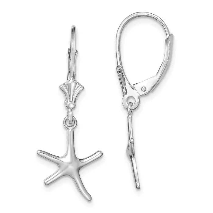 Qgold 14k White Gold 1105 mm 3D Mini Starfish Leverback Earrings 129 grams Earrings Qgold 14k White Gold 1105 mm 3D Mini Starfish Leverback Earrings 129 grams Earrings