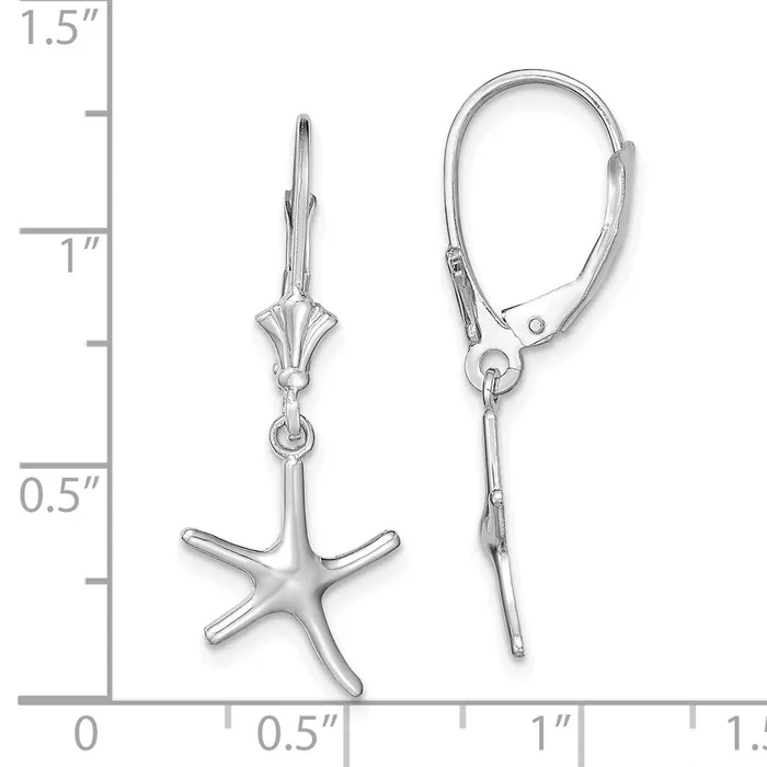 Qgold 14k White Gold 1105 mm 3D Mini Starfish Leverback Earrings 129 grams Earrings Qgold 14k White Gold 1105 mm 3D Mini Starfish Leverback Earrings 129 grams Earrings