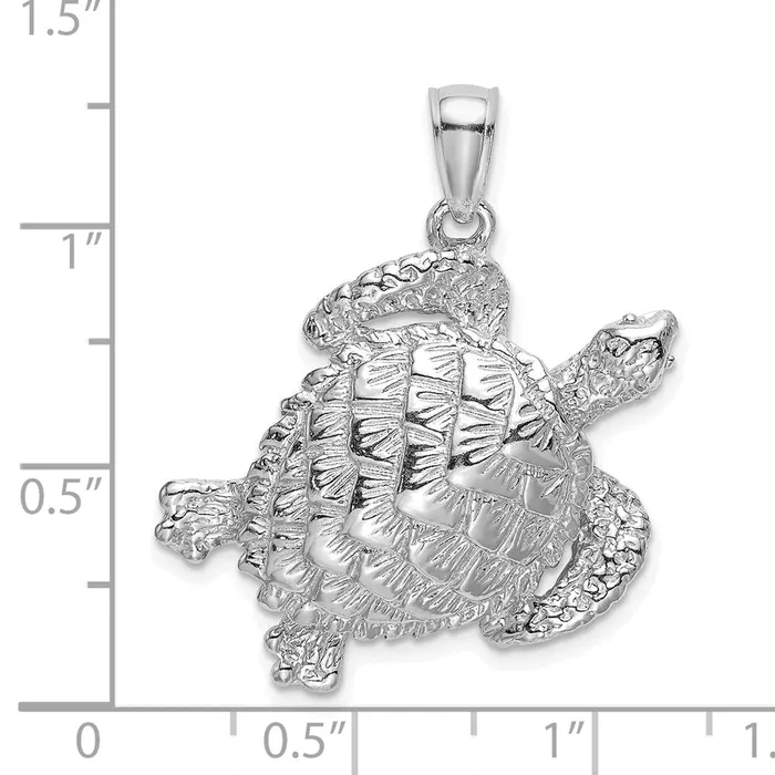 Qgold 14k White Gold 264 mm Textured Sea Turtle Charm 357 grams Charm Necklaces Qgold 14k White Gold 264 mm Textured Sea Turtle Charm 357 grams Charm Necklaces