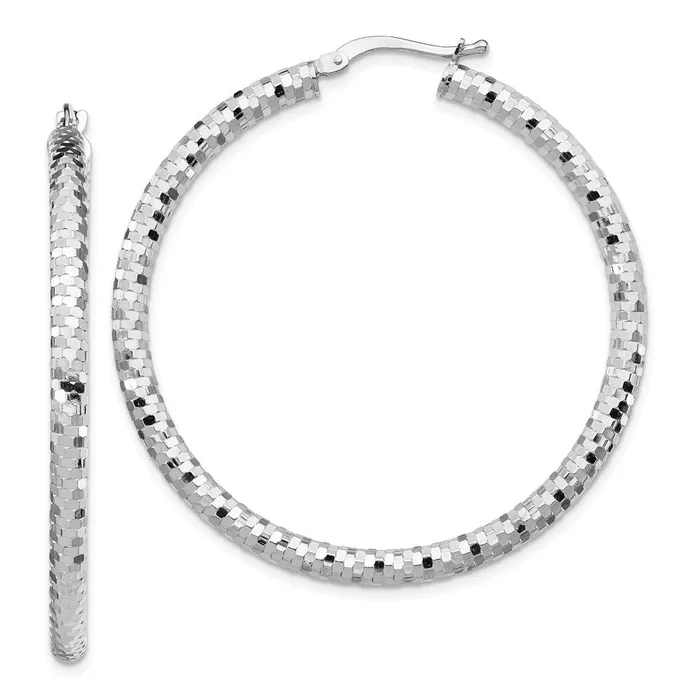 Qgold 14k White Gold 35 mm Diamondcut Hoop Earrings 441 grams Earrings