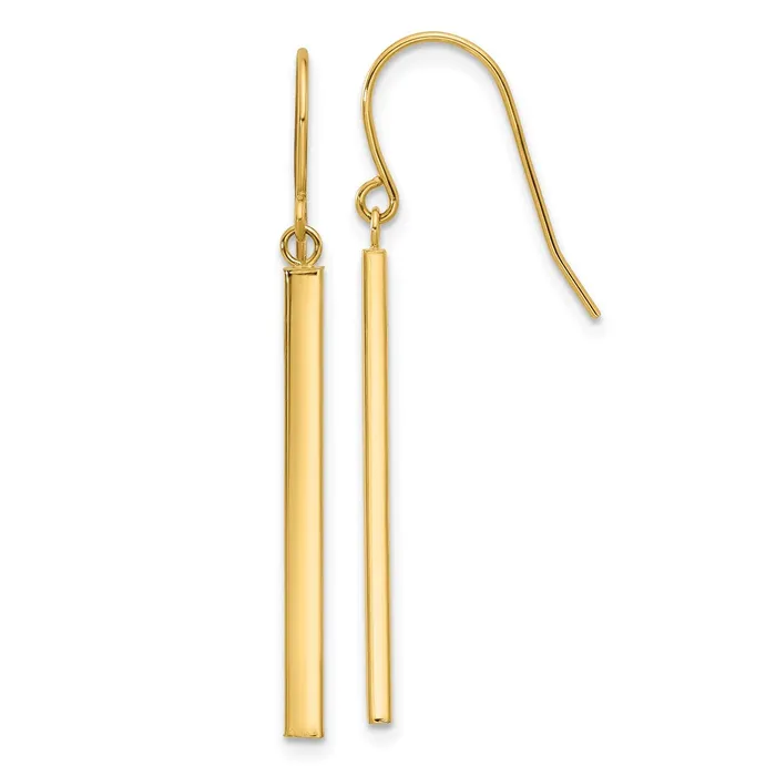 Qgold 14k Yellow Gold 15 mm Bar Dangle Earrings 089 grams Earrings