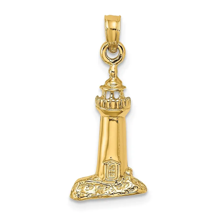 Qgold 14k Yellow Gold 1045 mm 2D Polished and Textured Lighthouse Charm 126 grams Charm Necklaces Qgold 14k Yellow Gold 1045 mm 2D Polished and Textured Lighthouse Charm 126 grams Charm Necklaces