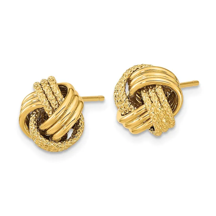 Qgold 14k Yellow Gold 105 mm Polished Textured Love Knot Post Earrings 205 grams Earrings