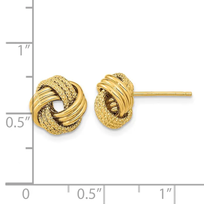 Qgold 14k Yellow Gold 105 mm Polished Textured Love Knot Post Earrings 205 grams Earrings