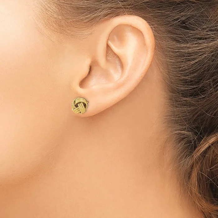 Qgold 14k Yellow Gold 105 mm Polished Textured Love Knot Post Earrings 205 grams Earrings