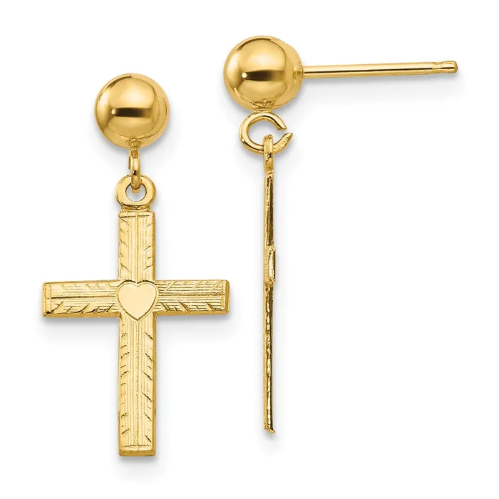 Qgold 14k Yellow Gold 10 mm Polished Satin Cross Dangle Earrings 077 grams Earrings Qgold 14k Yellow Gold 10 mm Polished Satin Cross Dangle Earrings 077 grams Earrings