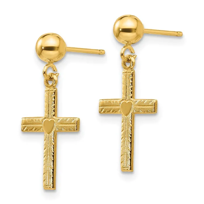 Qgold 14k Yellow Gold 10 mm Polished Satin Cross Dangle Earrings 077 grams Earrings Qgold 14k Yellow Gold 10 mm Polished Satin Cross Dangle Earrings 077 grams Earrings