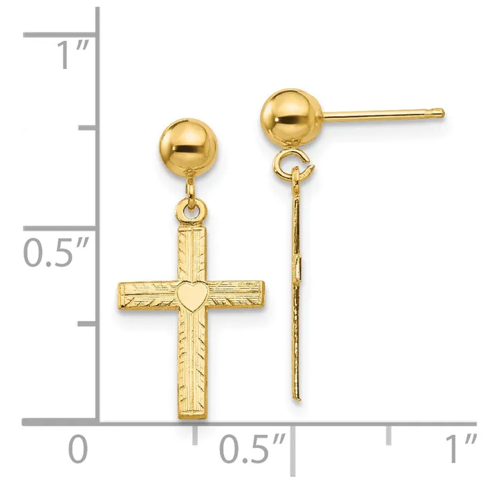 Qgold 14k Yellow Gold 10 mm Polished Satin Cross Dangle Earrings 077 grams Earrings Qgold 14k Yellow Gold 10 mm Polished Satin Cross Dangle Earrings 077 grams Earrings