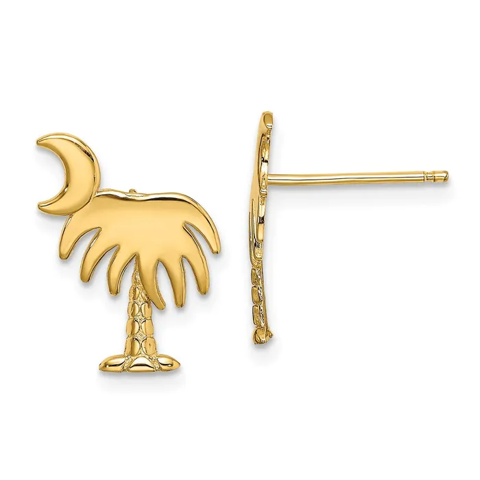 Qgold 14k Yellow Gold 1163 mm Charleston Palm Tree w Moon Post Earrings 142 grams Earrings Qgold 14k Yellow Gold 1163 mm Charleston Palm Tree w Moon Post Earrings 142 grams Earrings