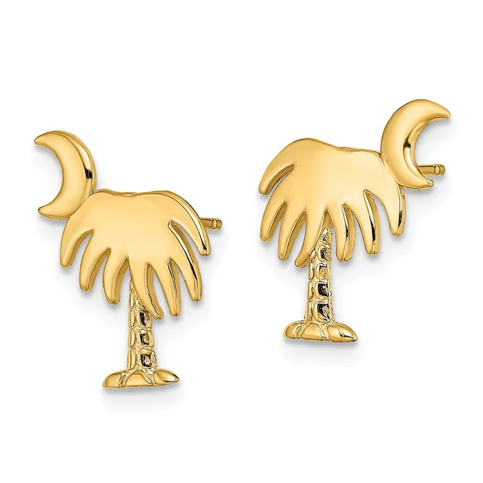 Qgold 14k Yellow Gold 1163 mm Charleston Palm Tree w Moon Post Earrings 142 grams Earrings Qgold 14k Yellow Gold 1163 mm Charleston Palm Tree w Moon Post Earrings 142 grams Earrings
