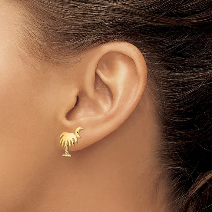 Qgold 14k Yellow Gold 1163 mm Charleston Palm Tree w Moon Post Earrings 142 grams Earrings Qgold 14k Yellow Gold 1163 mm Charleston Palm Tree w Moon Post Earrings 142 grams Earrings