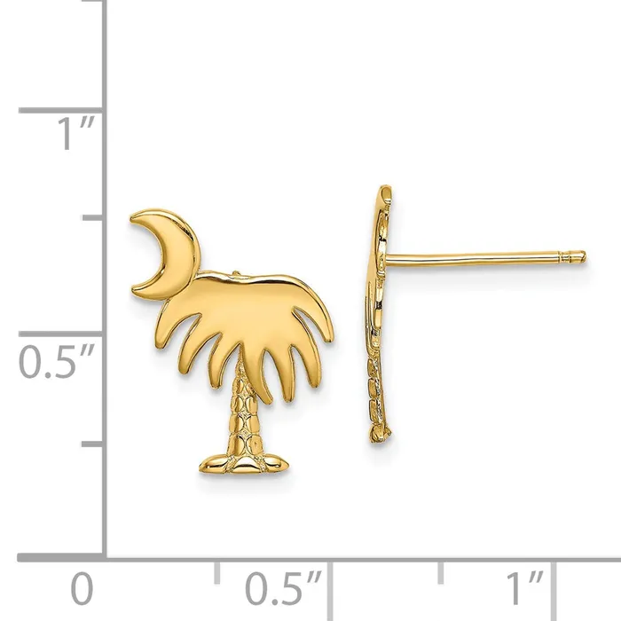 Qgold 14k Yellow Gold 1163 mm Charleston Palm Tree w Moon Post Earrings 142 grams Earrings Qgold 14k Yellow Gold 1163 mm Charleston Palm Tree w Moon Post Earrings 142 grams Earrings