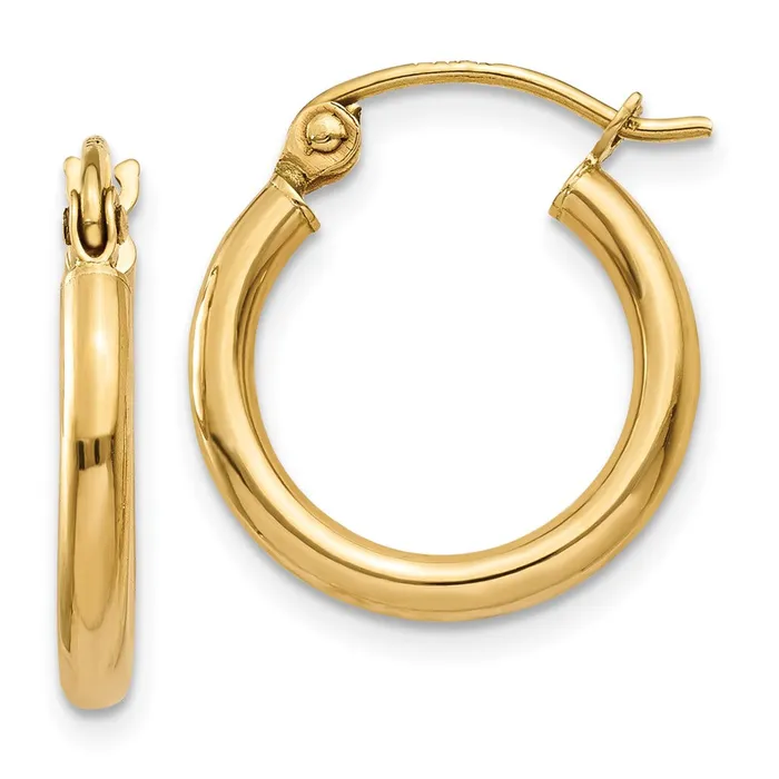 Qgold 14k Yellow Gold 15 mm Lightweight Tube Hoop Earrings 084 grams Earrings