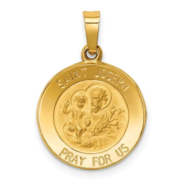 Qgold 14k Yellow Gold 15 mm Polished and Satin St Joseph Medal Hollow Pendant 088 grams Necklaces Qgold 14k Yellow Gold 15 mm Polished and Satin St Joseph Medal Hollow Pendant 088 grams Necklaces