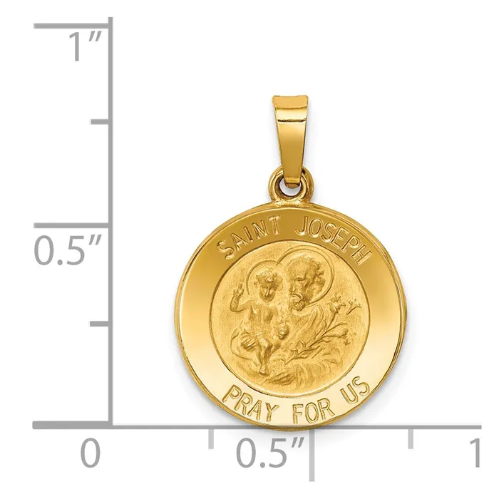 Qgold 14k Yellow Gold 15 mm Polished and Satin St Joseph Medal Hollow Pendant 088 grams Necklaces