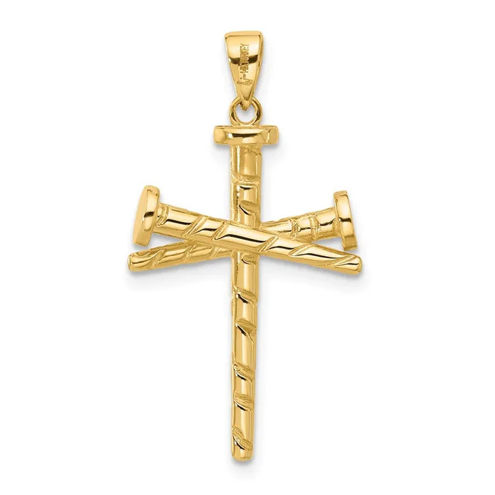 Qgold 14k Yellow Gold 17 mm Polished and Textured Nails Cross Pendant 258 grams Necklaces Qgold 14k Yellow Gold 17 mm Polished and Textured Nails Cross Pendant 258 grams Necklaces
