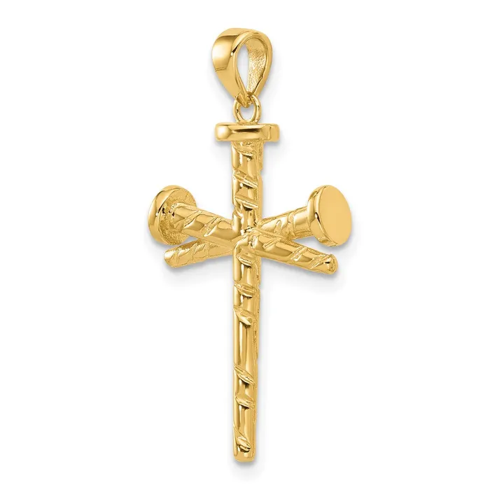 Qgold 14k Yellow Gold 17 mm Polished and Textured Nails Cross Pendant 258 grams Necklaces Qgold 14k Yellow Gold 17 mm Polished and Textured Nails Cross Pendant 258 grams Necklaces