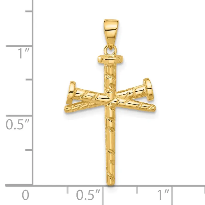 Qgold 14k Yellow Gold 17 mm Polished and Textured Nails Cross Pendant 258 grams Necklaces Qgold 14k Yellow Gold 17 mm Polished and Textured Nails Cross Pendant 258 grams Necklaces