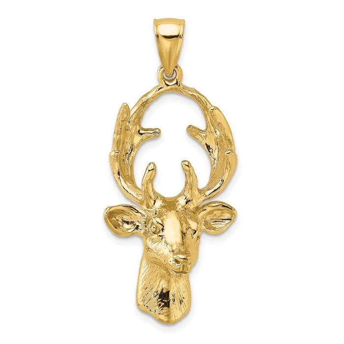 Qgold 14k Yellow Gold 184 mm 3D Deer Head Charm 1109 grams Charm Necklaces Qgold 14k Yellow Gold 184 mm 3D Deer Head Charm 1109 grams Charm Necklaces