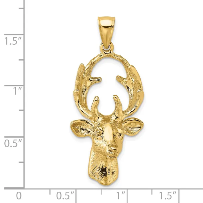 Qgold 14k Yellow Gold 184 mm 3D Deer Head Charm 1109 grams Charm Necklaces Qgold 14k Yellow Gold 184 mm 3D Deer Head Charm 1109 grams Charm Necklaces