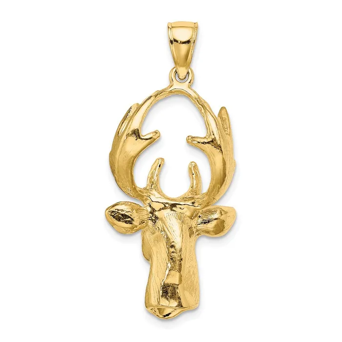 Qgold 14k Yellow Gold 184 mm 3D Deer Head Charm 1109 grams Charm Necklaces Qgold 14k Yellow Gold 184 mm 3D Deer Head Charm 1109 grams Charm Necklaces