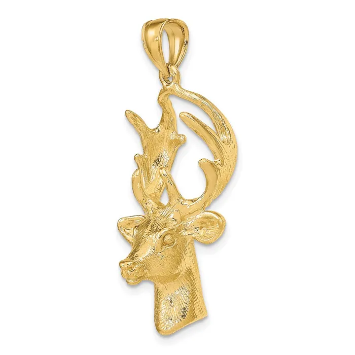 Qgold 14k Yellow Gold 184 mm 3D Deer Head Charm 1109 grams Charm Necklaces Qgold 14k Yellow Gold 184 mm 3D Deer Head Charm 1109 grams Charm Necklaces