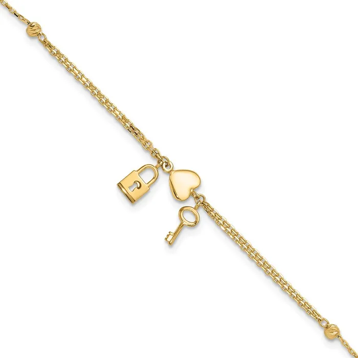 Qgold 14k Yellow Gold 8 mm Polished and Diamondcut Heart Lock and Key w 5in ext Bracelet 156 grams Bracelets Qgold 14k Yellow Gold 8 mm Polished and Diamondcut Heart Lock and Key w 5in ext Bracelet 156 grams Bracelets