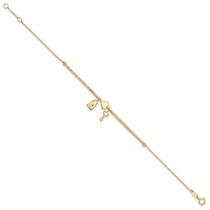 Qgold 14k Yellow Gold 8 mm Polished and Diamondcut Heart Lock and Key w 5in ext Bracelet 156 grams Bracelets Qgold 14k Yellow Gold 8 mm Polished and Diamondcut Heart Lock and Key w 5in ext Bracelet 156 grams Bracelets