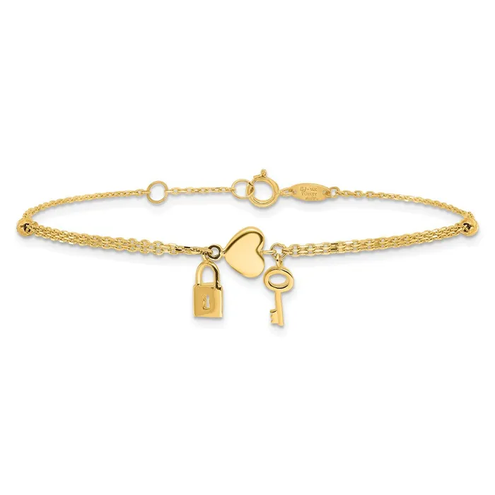 Qgold 14k Yellow Gold 8 mm Polished and Diamondcut Heart Lock and Key w 5in ext Bracelet 156 grams Bracelets Qgold 14k Yellow Gold 8 mm Polished and Diamondcut Heart Lock and Key w 5in ext Bracelet 156 grams Bracelets